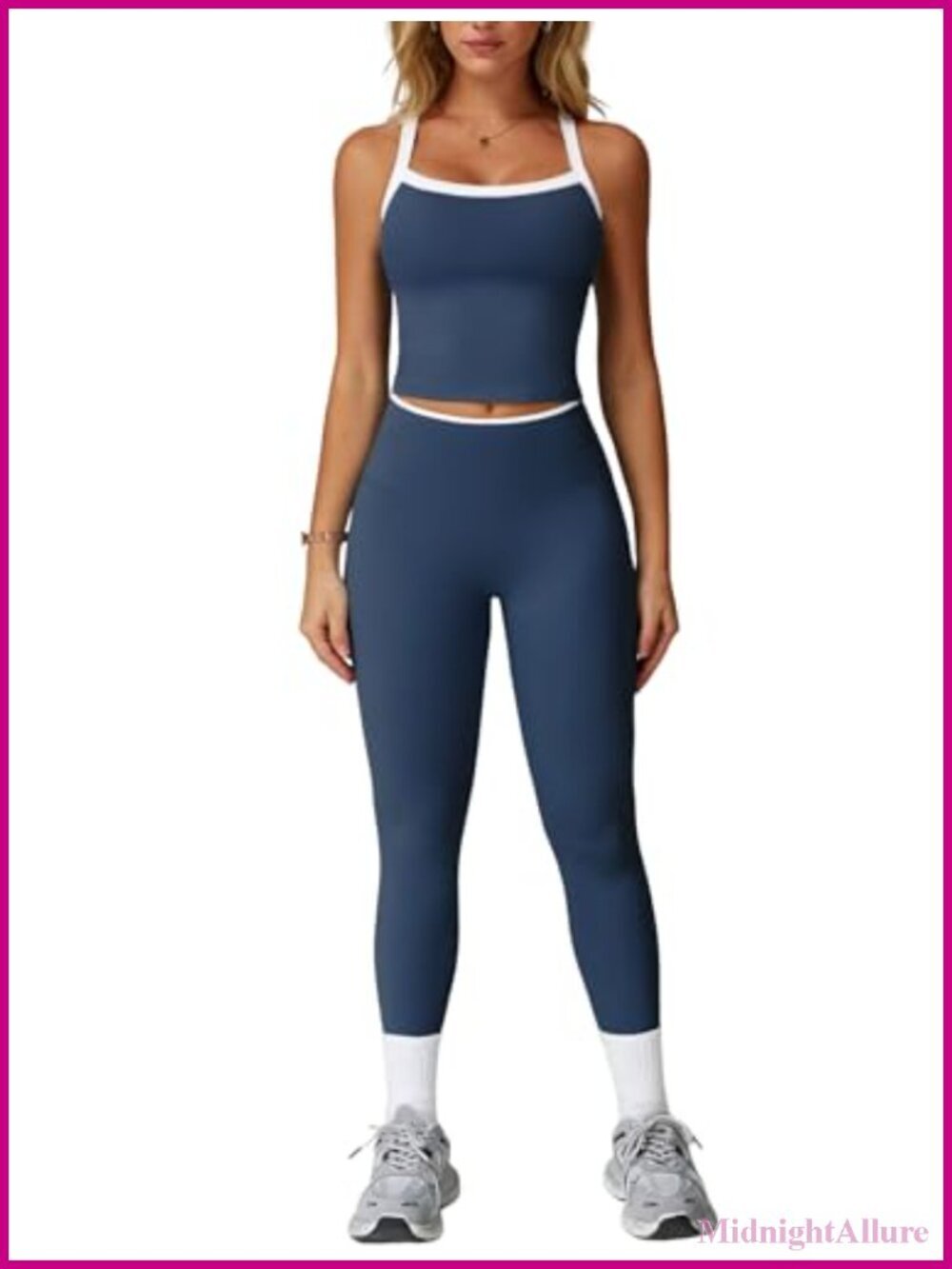 2 Piece Cross Back Tank Top & High Waist Leggings Workout Sets Gym Outfits